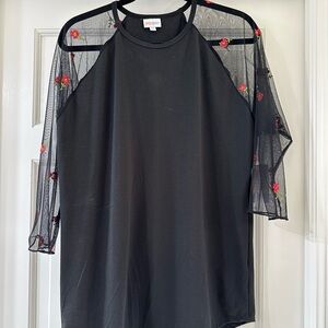 LuLaRoe Randy Top size 2XL color black with lace sleeves NWT New With Tags